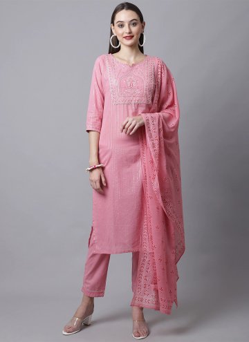 Amazing Pink Cotton  Embroidered Trendy Salwar Sui