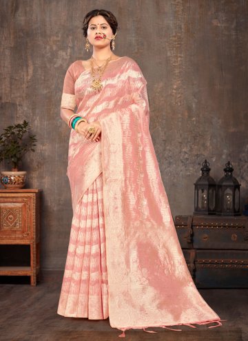 Amazing Pink Cotton  Fancy work Classic Designer Saree for Engagement