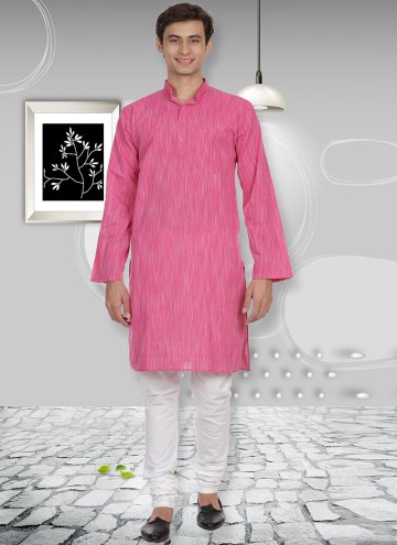 Amazing Pink Cotton  Plain Work Kurta Pyjama for C