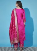 Amazing Pink Cotton Silk Jacquard Work Pant Style Suit - 2