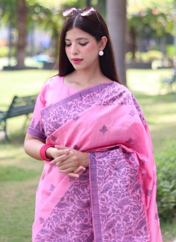 Amazing Pink Handloom Silk Woven Trendy Saree for Casual