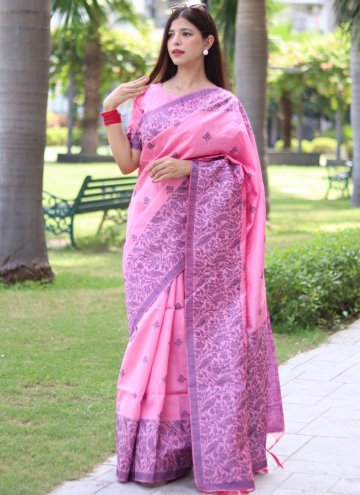 Amazing Pink Handloom Silk Woven Trendy Saree for 