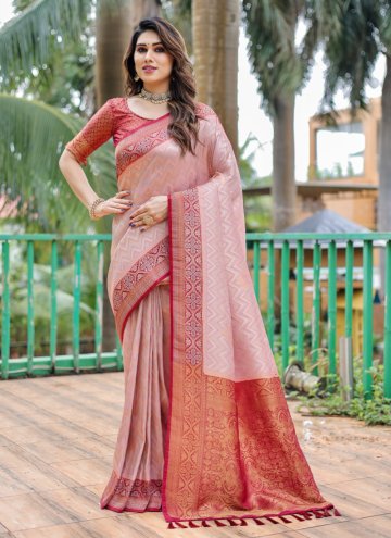 Amazing Pink Kanjivaram Silk Woven Contemporary Sa