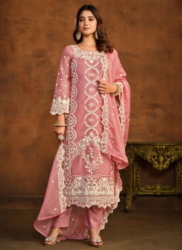 Amazing Pink Organza Embroidered Trendy Salwar Suit for Ceremonial