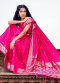 Amazing Pink Satin Silk Woven Classic Designer Saree - 1