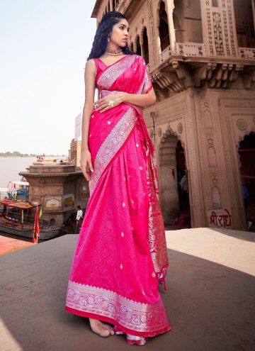 Amazing Pink Satin Silk Woven Classic Designer Sar