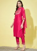 Amazing Pink Silk Blend Embroidered Pant Style Suit - 2