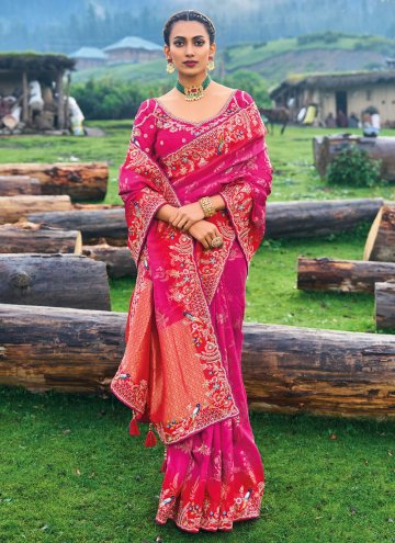 Amazing Pink Silk Embroidered Contemporary Saree