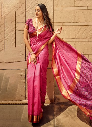 Amazing Pink Silk Woven Contemporary Saree