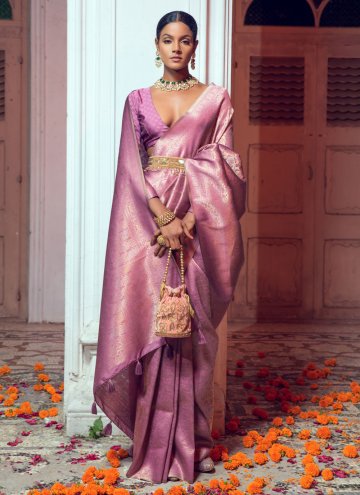 Amazing Pink Silk Woven Contemporary Saree