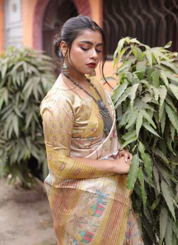 Amazing Printed Silk Yellow Trendy Saree