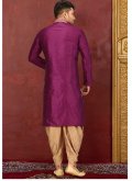 Amazing Purple Art Dupion Silk Embroidered Kurta Pyjama - 1