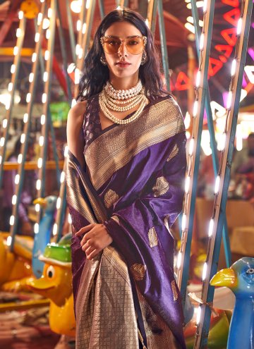 Amazing Purple Handloom Silk Woven Contemporary Saree