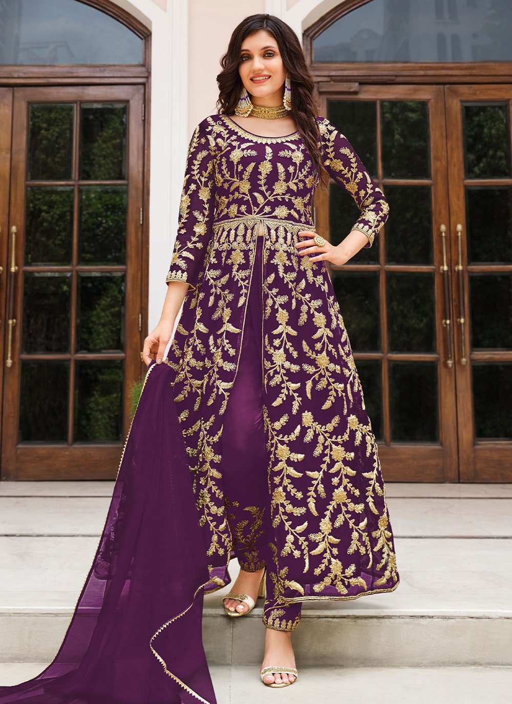 Amazing Purple Net Cord Salwar Suit for Engagement
