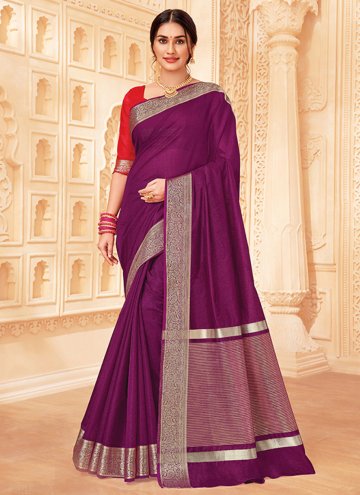 Amazing Purple Silk Woven Trendy Saree for Ceremon