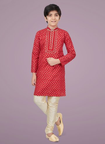 Amazing Red Cotton Silk Printed Kurta Pyjama
