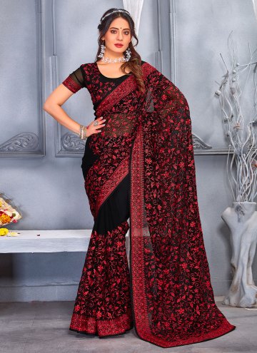 Amazing Red Georgette Embroidered Contemporary Sar