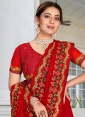 Amazing Red Georgette Embroidered Designer Saree for Reception - 1