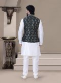 Amazing Teal and White Jacquard Embroidered Kurta Payjama With Jacket for Ceremonial - 1