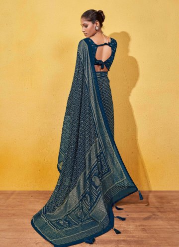 Amazing Teal Georgette Woven Trendy Saree