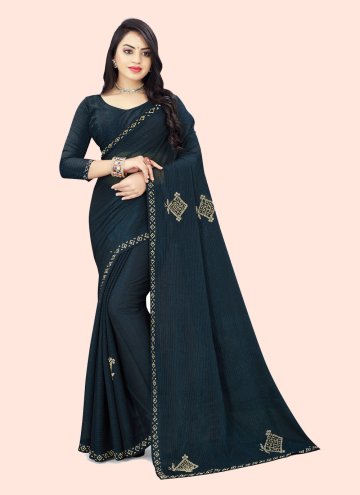 Amazing Teal Shimmer Embroidered Trendy Saree for 