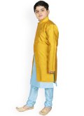 Amazing Turquoise and Yellow Art Dupion Silk Fancy work Jacket Style - 1