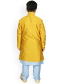 Amazing Turquoise and Yellow Art Dupion Silk Fancy work Jacket Style - 2
