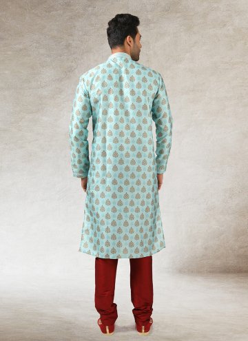Amazing Turquoise Art Silk Printed Kurta Pyjama