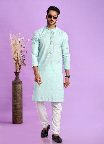 Amazing Turquoise Jacquard Silk Fancy work Kurta Pyjama for Engagement