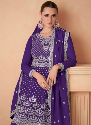 Amazing Violet Chinon Embroidered Salwar Suit
