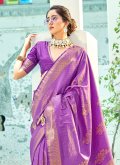 Amazing Woven Kanjivaram Silk Purple Trendy Saree - 1