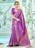 Amazing Woven Kanjivaram Silk Purple Trendy Saree - 2