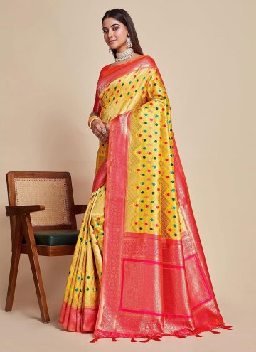 Amazing Woven Kanjivaram Silk Yellow Contemporary Saree