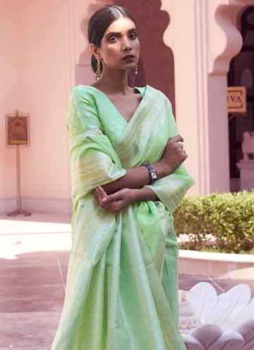 Amazing Woven Linen Sea Green Trendy Saree