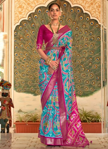 Amazing Woven Patola Silk Aqua Blue Designer Saree