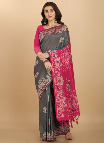 Amazing Woven Raw Silk Grey Classic Designer Saree