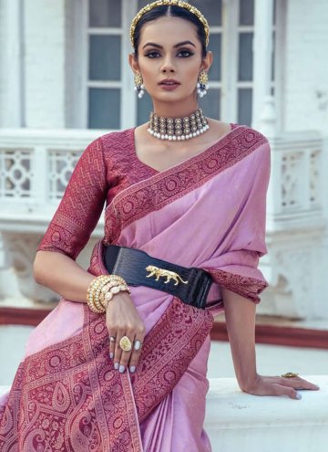 Amazing Woven Satin Pink Classic Designer Saree