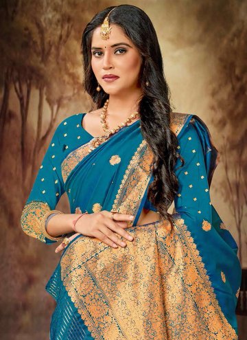 Amazing Woven Silk Blue Trendy Saree