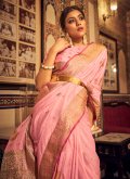 Amazing Woven Tussar Silk Pink Classic Designer Saree - 1