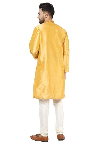 Amazing Yellow Art Dupion Silk Embroidered Kurta Pyjama