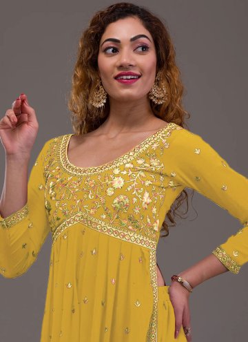 Amazing Yellow Georgette Embroidered Salwar Suit for Engagement