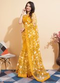 Amazing Yellow Net Embroidered Contemporary Saree - 3