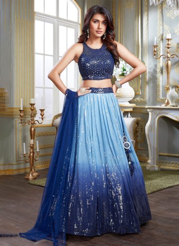 Aqua Blue and Blue Georgette Sequins Work Readymad