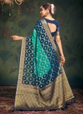 Aqua Blue and Teal Contemporary Saree in Pure Georgette with Woven - 2