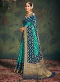 Aqua Blue and Teal Contemporary Saree in Pure Georgette with Woven - 3