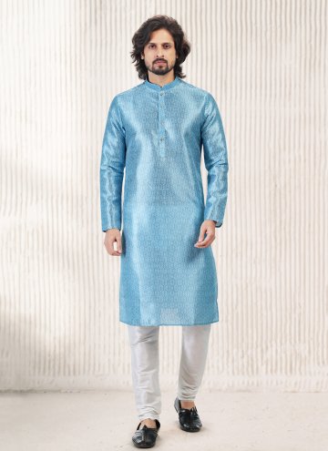 Aqua Blue Banarasi Jacquard Fancy work Kurta Pyjama