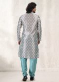 Aqua Blue Banarasi Jacquard Fancy work Kurta Pyjama for Ceremonial - 2