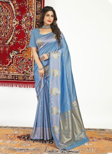 Aqua Blue Banarasi Woven Contemporary Saree