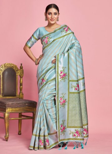 Aqua Blue Banarasi Woven Designer Saree