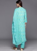 Aqua Blue Blended Cotton Embroidered Trendy Salwar Suit for Ceremonial - 2